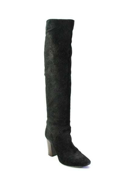 Lanvin Womens Slip On Block Heel Knee High Boots Black Suede Size 36.5