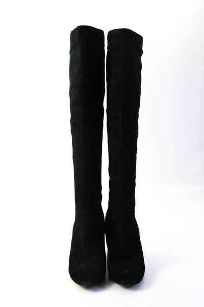 Lanvin Womens Slip On Block Heel Knee High Boots Black Suede Size 36.5