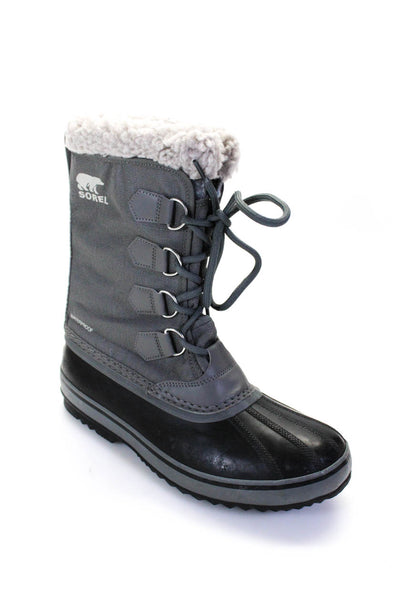 Sorel Mens Rubber Sole Lace Up Faux Sherpa Snow Boots Gray Size 7.5