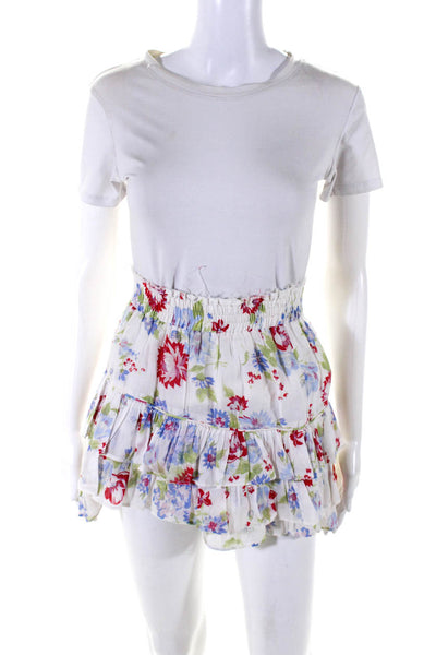 Love Shack Fancy Womens Floral Tiered A Line Skirt White Multi Size Petite