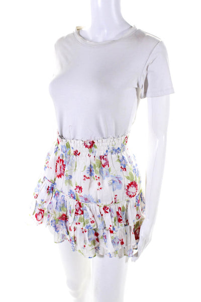 Love Shack Fancy Womens Floral Tiered A Line Skirt White Multi Size Petite