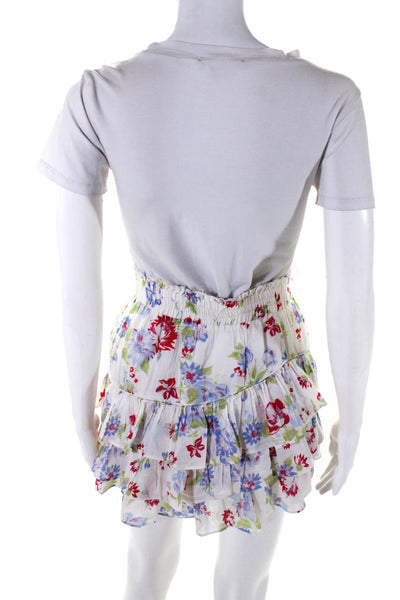 Love Shack Fancy Womens Floral Tiered A Line Skirt White Multi Size Petite