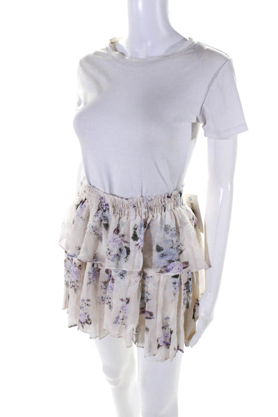 Love Shack Fancy Womens Tiered Floral A Line Silk Mini Skirt White Multi Petite