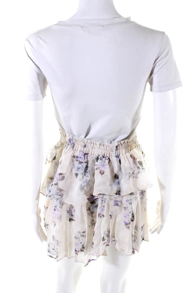 Love Shack Fancy Womens Tiered Floral A Line Silk Mini Skirt White Multi Petite