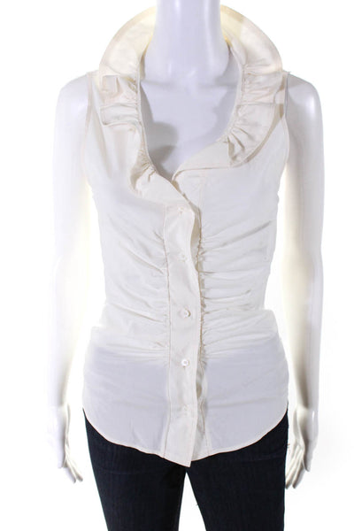 Isabel Marant Womens Button Front Ruffled V Neck Silk Camenio Top White FR 34