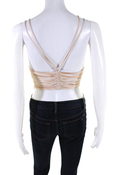 ALC Womens Strappy V Neck Pleated Satin Crop Top Beige Size 0