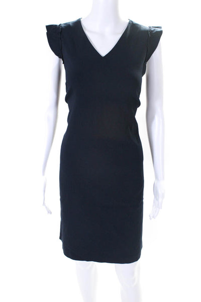 J. Mclaughlin Womens Ruffle Trim V-Neck Sleeveless Zip Up Dress Navy Size 8