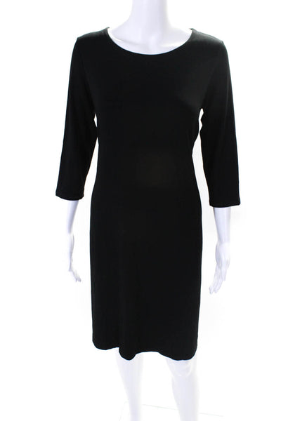 Eileen Fisher Womens Adjustable Waist Round Neck Long Sleeve Dress Black Size S