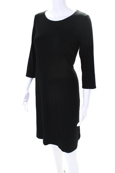 Eileen Fisher Womens Adjustable Waist Round Neck Long Sleeve Dress Black Size S