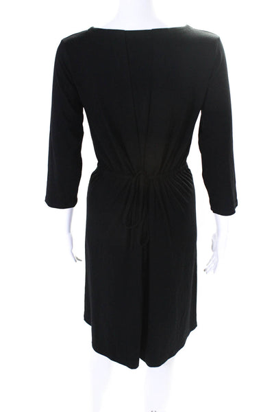 Eileen Fisher Womens Adjustable Waist Round Neck Long Sleeve Dress Black Size S