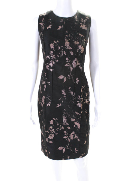 Sara Campbell Womens Metallic Floral Pleated Sleeveless Dress Black Size 10