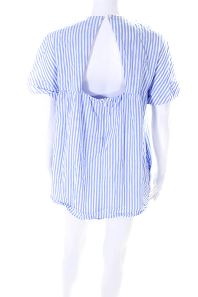 Les Canebiers Women's V-Neck Cap Sleeve Cutout Back Romper Blue Stripe Size S