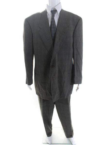 Giorgio Armani Men's Long Sleeves Lined Two Piece Pant Suit Gray Plaid Size 46
