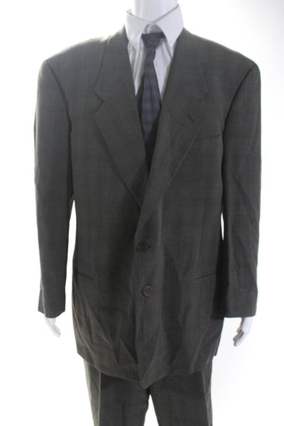 Giorgio Armani Men's Long Sleeves Lined Two Piece Pant Suit Gray Plaid Size 46L