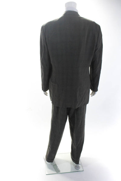 Giorgio Armani Men's Long Sleeves Lined Two Piece Pant Suit Gray Plaid Size 46L