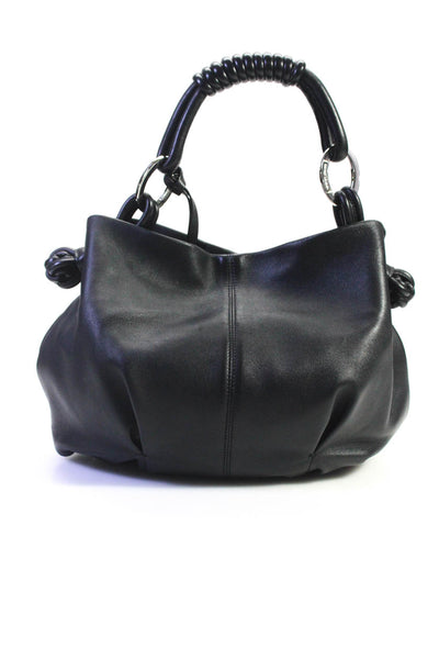 Giorgio Armani Women's Snap Closure Top Handle Leather Tote Handbag Black Size M