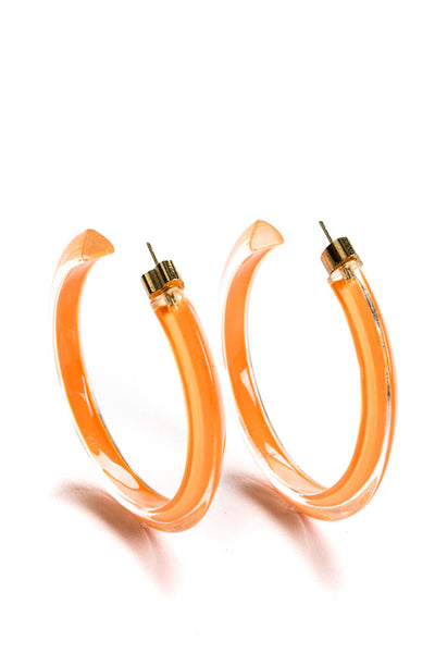 Alison Lou Womens Gold Tone Orange Lucite Medium Jelly Hoop Earrings 2.4"