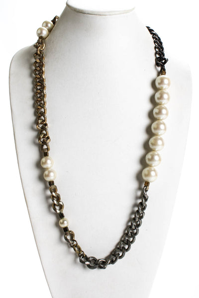 3.1 Phillip Lim Womens Silver & Gold Tone Faux Pearl Layered Chain Necklace 17"