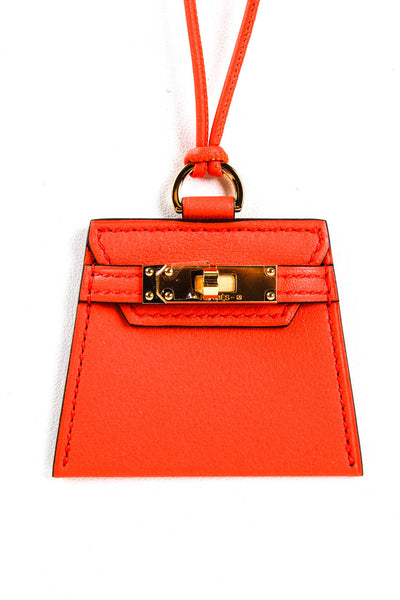 Hermes Monpetit Kelly Bag Leather Cord Pendant Necklace Large Red 32"