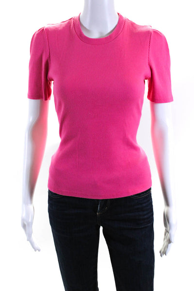 Cinq à Sept Womens Pink Ribbed Cotton Crew Neck Short Sleeve Tee Top Size L