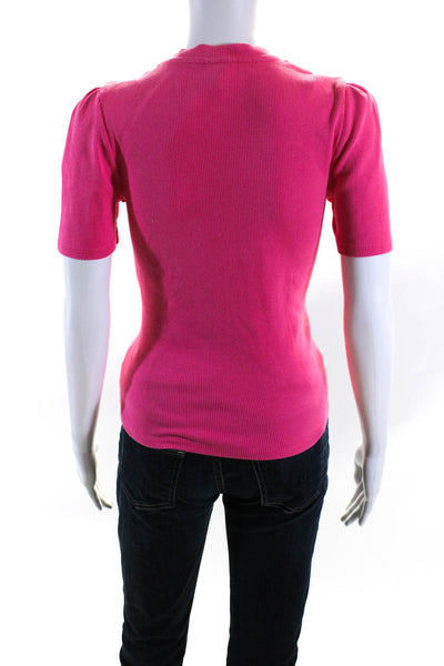 Cinq à Sept Womens Pink Ribbed Cotton Crew Neck Short Sleeve Tee Top Size L