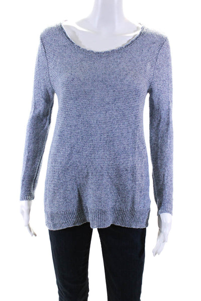 Joie Womens Blue Linen Open Knit Crew Neck Long Sleeve Sweater Top Size S