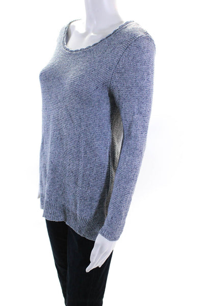 Joie Womens Blue Linen Open Knit Crew Neck Long Sleeve Sweater Top Size S