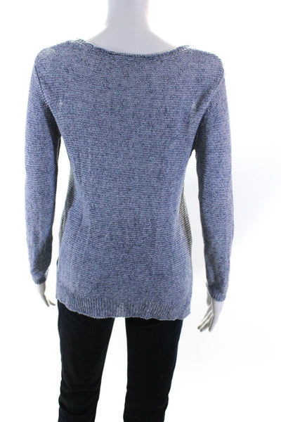 Joie Womens Blue Linen Open Knit Crew Neck Long Sleeve Sweater Top Size S