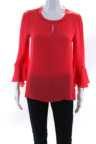 Kobi Halperin Womens Red Silk Crew Neck Bell Long Sleeve Blouse Top Size XS