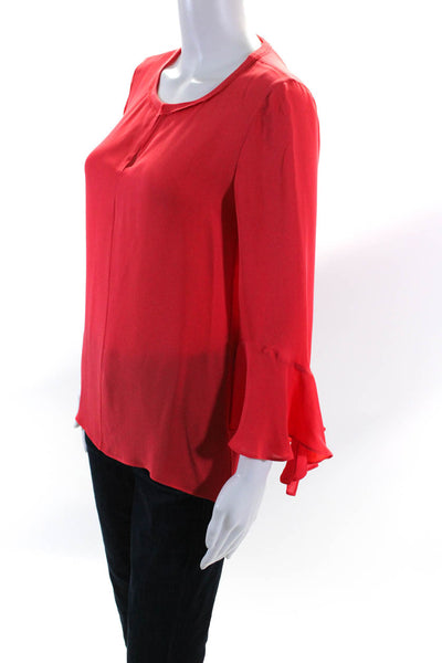 Kobi Halperin Womens Red Silk Crew Neck Bell Long Sleeve Blouse Top Size XS