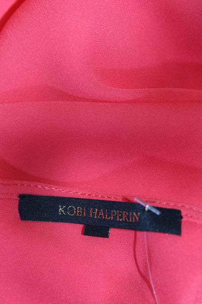 Kobi Halperin Womens Red Silk Crew Neck Bell Long Sleeve Blouse Top Size XS