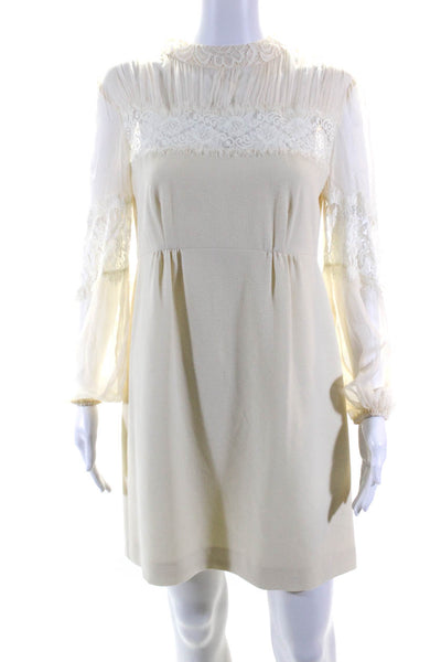 Nanette Lepore Womens Lace Long Sleeves Knee Length Dress White Size 8