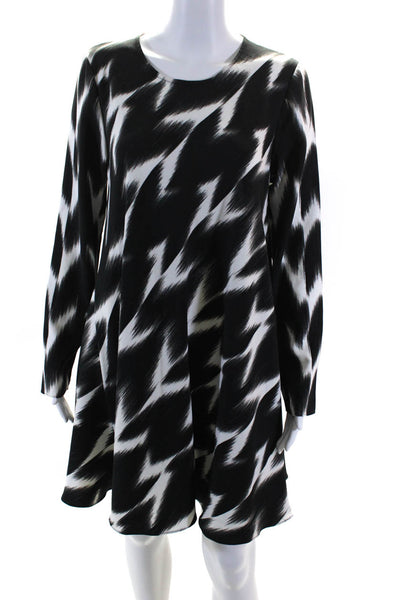 Rachel Zoe Womens Abstract Print Long Sleeves Shirt Dress Black White Size 12
