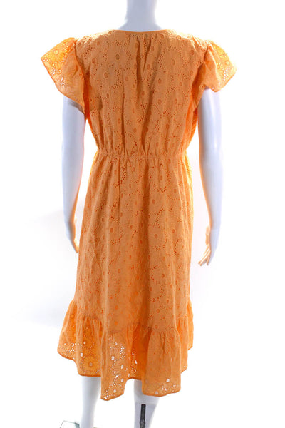 Rails Womens Eyelet V Neck Flutter Sleeves Sun Dress Orange Size Medium