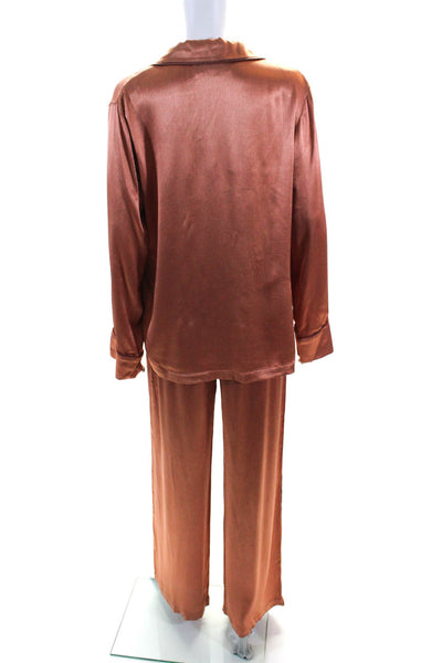 Alexis Womens Collared Button Up Shirt + Pants Sleepwear Set Orange Size S