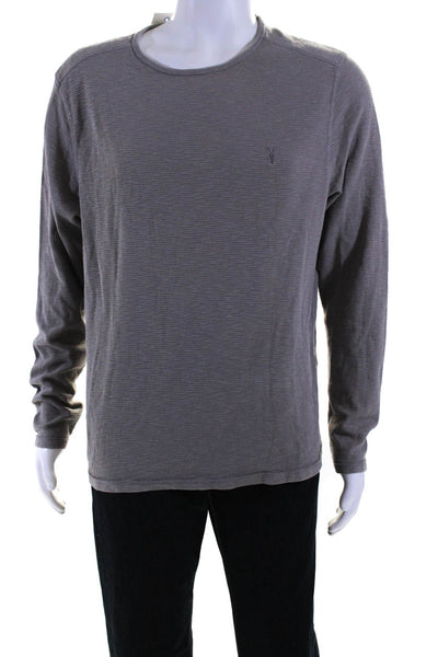 Allsaints Mens Long Sleeve Scoop Neck Knit Tee Shirt Brown Cotton Size XL