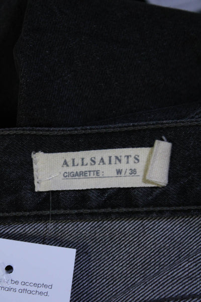 Allsaints Mens Button Fly Cigarette Straight Leg Jeans Gray Denim Size 36