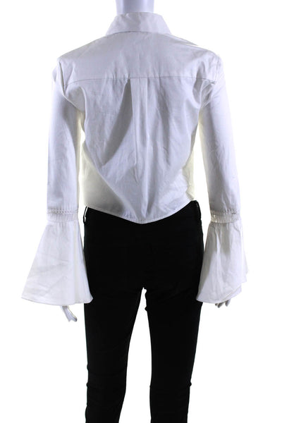 N/Nicholas Womens Button Front Collared Open Knit Trim Shirt White Cotton Size 0