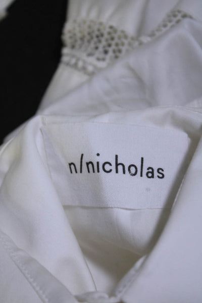 N/Nicholas Womens Button Front Collared Open Knit Trim Shirt White Cotton Size 0