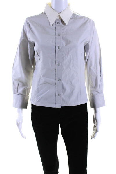 Chanel Womens 99C Vintage Long Sleeve Button Up Shirt Blouse Gray White FR 40