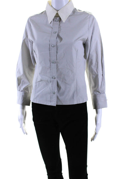 Chanel Womens 99C Vintage Long Sleeve Button Up Shirt Blouse Gray White FR 40