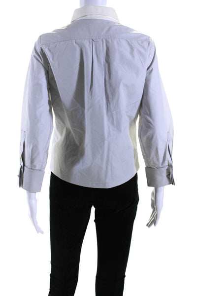 Chanel Womens 99C Vintage Long Sleeve Button Up Shirt Blouse Gray White FR 40