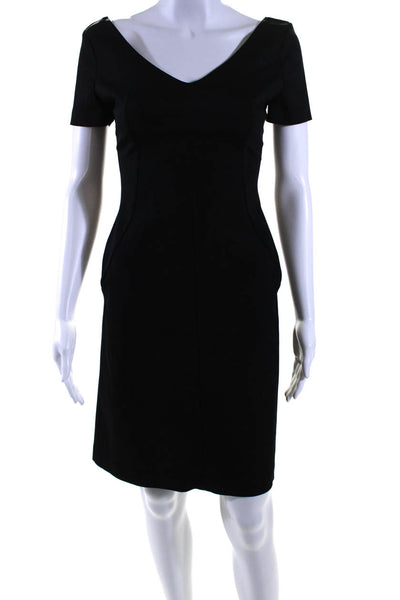 Anna Molinari Womens Short Sleeve V Neck Knee Length Sheath Dress Black IT 40