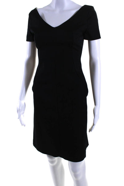 Anna Molinari Womens Short Sleeve V Neck Knee Length Sheath Dress Black IT 40