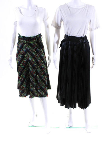 Zara Womens Pleated Faux Leather Tweed A Line Midi Skirt Size XS Lot 2