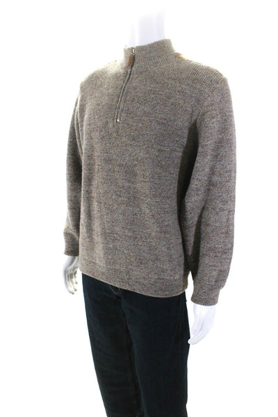 Paul & Shark Mens Suede Patch Quarter Zip Pullover Sweater Brown Wool Medium