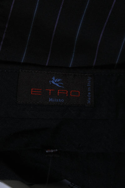 Etro Mens Pinstripe Pleated Slim Leg Dress Pants Brown Purple Blue Size IT 50