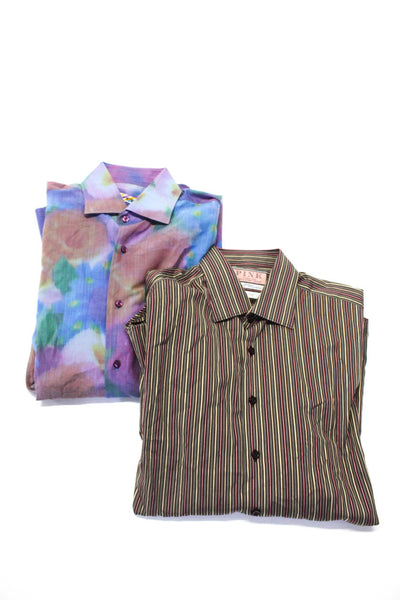 Thomas Pink Vicri Mens Watercolor Print Stripe Dress Shirt Size 15.5 Medium Lot2