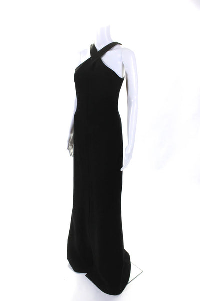 Likely Womens Front Slit Zippered Sleeveless Halter Maxi Gown Black Size 4