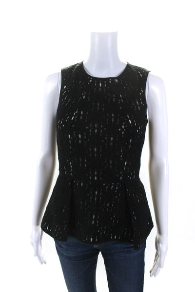 Tibi Womens Cotton Patchwork Sleeveless Zipped Peplum Blouse Top Black Size 2